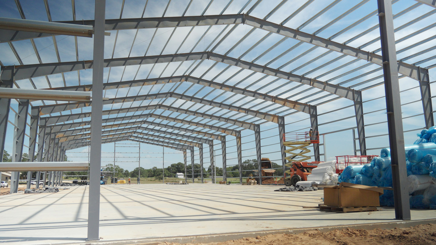 Interior steel beam frame structure made by Muleshoe Buildings