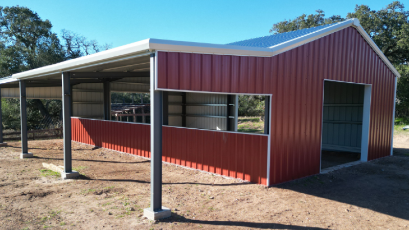 Completed 30x60 agricultural storage barn designed for equipment access and rural property functionality in Texas