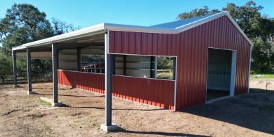 Completed 30x60 agricultural storage barn designed for equipment access and rural property functionality in Texas