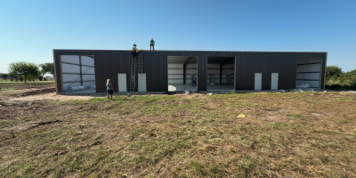 flex space building under construction in Bryan Texas with multiple open bays and steel framing