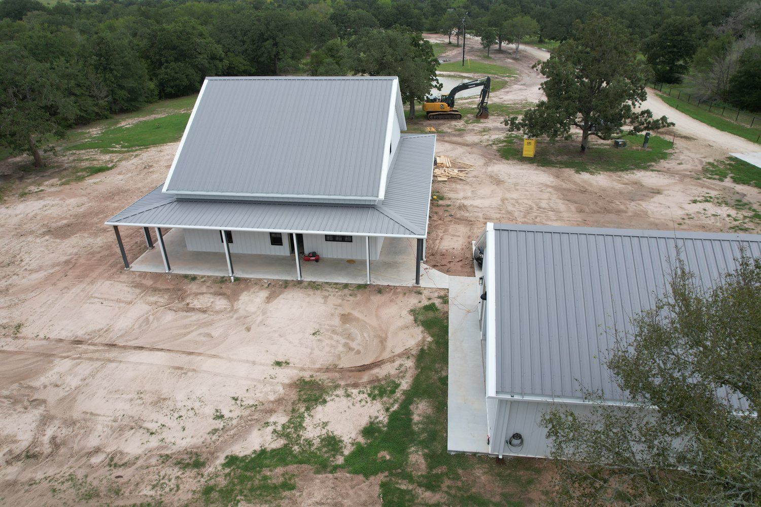aerial-metal-farmhouse-detached-garage-college-station-area